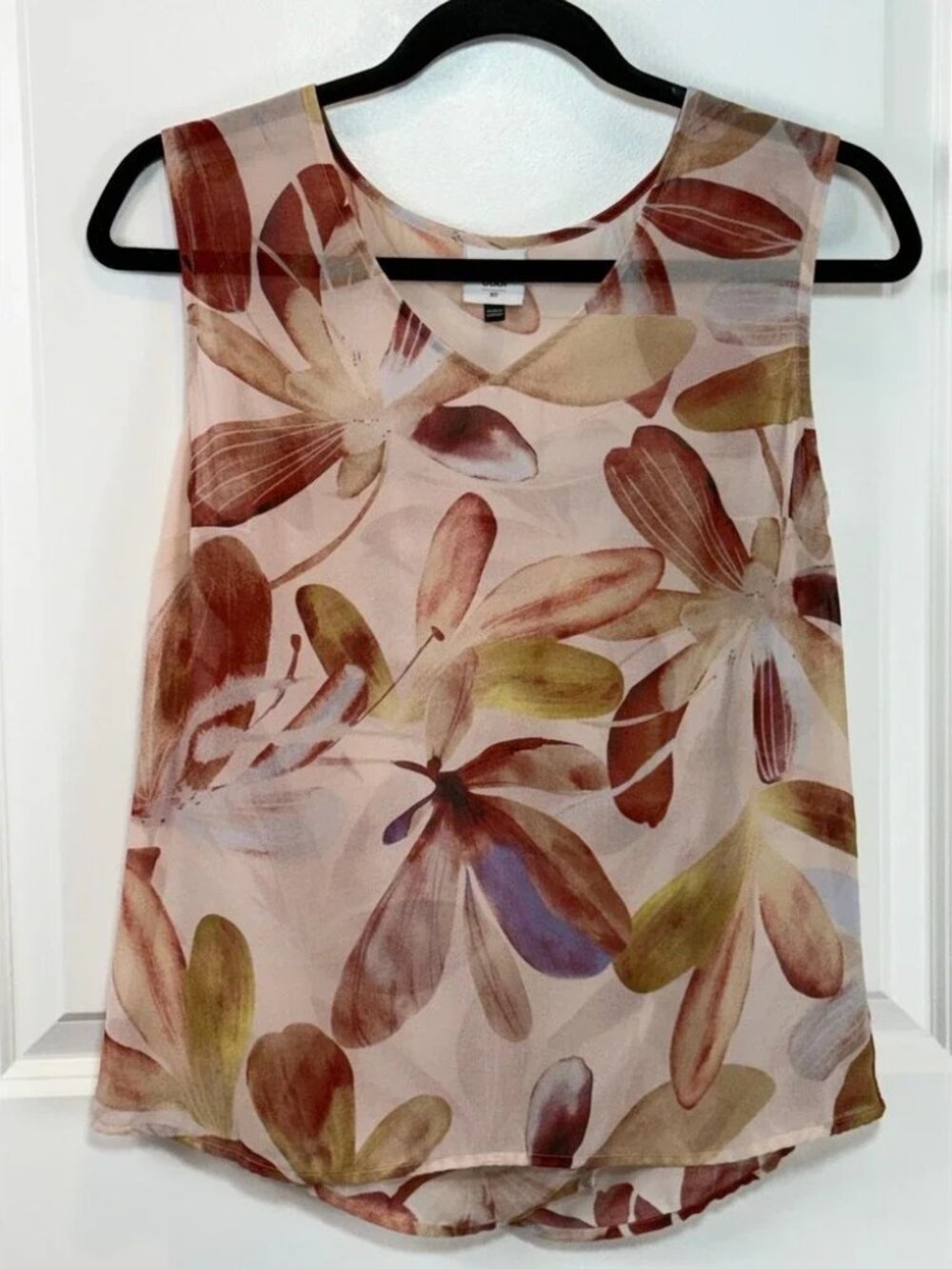 Cabi Women Floral Print Sleeveless Blouse Top XS Tank Sheer Work Career‎ X-Small